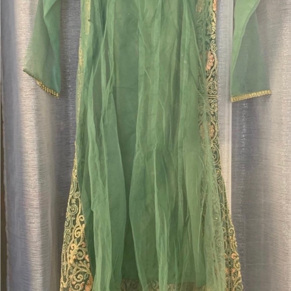 Green maxi 3 pcs salwar kameez wedding dress - Picture 2 of 4